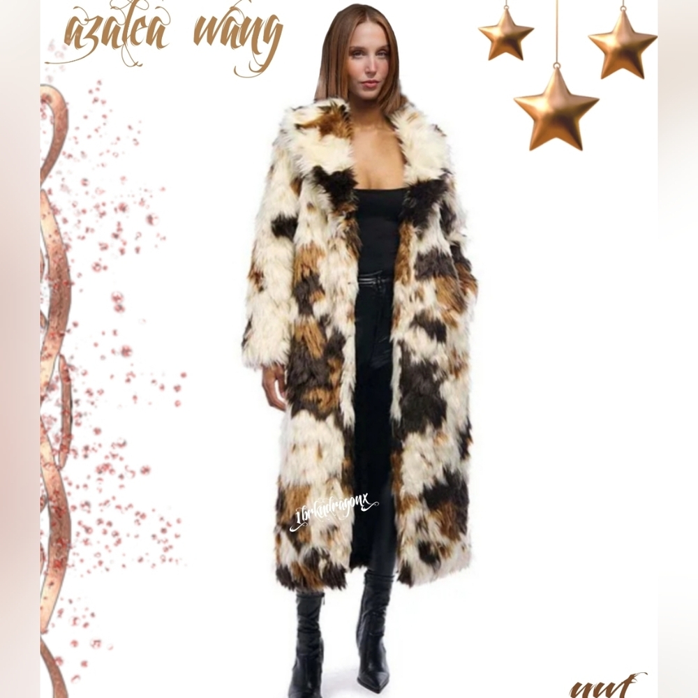 Azalea Wang Long Coat Animal Print Fur Luxurious Soft White Camel Copper Fur - Picture 16 of 16